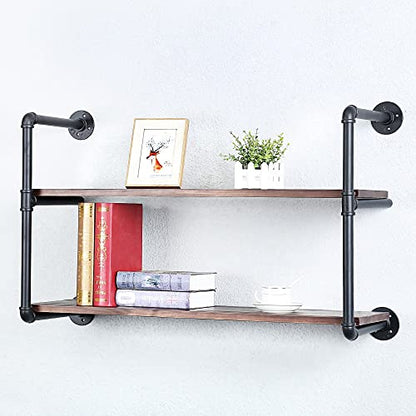 Industrial Pipe Shelves With Wood Planks,Rustic Pipe Shelving Wall Shelf | Metal Pipe Solid Pine Wood,Easy to Assemble,Wooden Board Thickness 0.78 In,For Bar Farmhouse Kitchen Office Bathroom,Bedroom - color: 2-layer, size: 36in