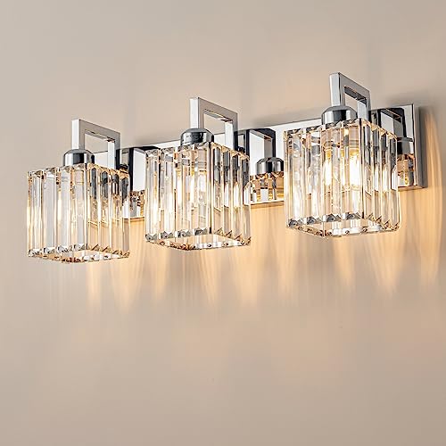 Modern Bathroom Vanity Light 3-Lights Chrome Crystal Wall Lamp Bathroom Modern Crystal Vanity Lighting - color: Chrome Crooked, size: 3-light