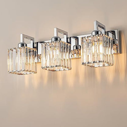 Modern Bathroom Vanity Light 3-Lights Chrome Crystal Wall Lamp Bathroom Modern Crystal Vanity Lighting - color: Chrome Crooked, size: 3-light