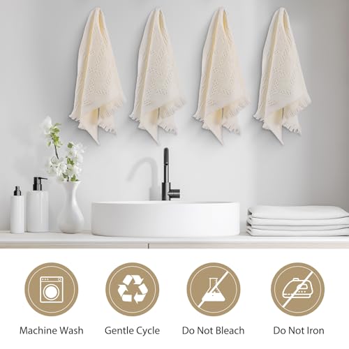 Boho Bathroom Decor Hand Towel 4 Pack 100% Turkish Cotton 14 x 30 Inch Boho Kitchen Hand Towel Guest Tea Gift (Beige) - color: Cream White
