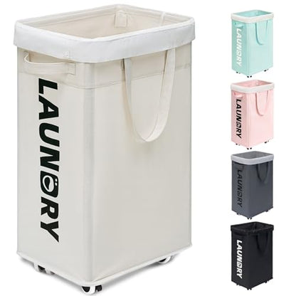 Goodpick 75L Hamper with Wheels & Wash Bag, College Dorm Room Essentials | Clothes Hamper with Removable Wash Bag for Laundry Room, Large Rolling Laundry Basket with Handles, White - color: White 1-Pack