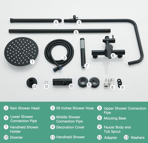 Shower System Matte Black Outdoor Shower Fixtures with 8" Rain Shower Head Handheld Sprayer Single Handle 304 Stainless Steel Wall Mounted Shower Shower Faucet Combo for Bathroom or Backyard - color: Matte Black, style: Two Modes