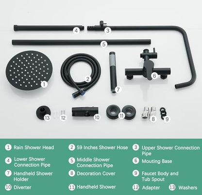 Shower System Matte Black Outdoor Shower Fixtures with 8" Rain Shower Head Handheld Sprayer Single Handle 304 Stainless Steel Wall Mounted Shower Shower Faucet Combo for Bathroom or Backyard - color: Matte Black, style: Two Modes