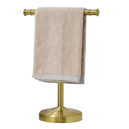 RUMOSE Brushed Gold Hand Towel Holder Stand Countertop Towel Rack | 13 Inch Bathroom Kitchen Vanity T-Shape Towel Stand Free Standing Stainless Steel Towel Bar Towel Ring - color: Brushed Gold