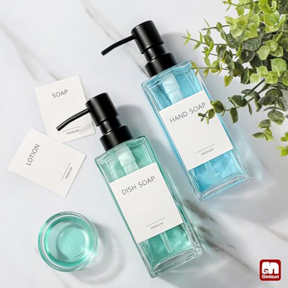 GMISUN Glass Soap Dispenser with Stainless Steel Pump, Clear Hand Soap Dispenser for Bathroom, 12 fl oz/350ml Hand and Dish Soap Dispensers Set for Kitchen, Refillable Liquid Soap and Lotion Bottle - color: Clear Bottle + Black Pump