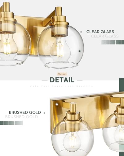 4-Light Brushed Gold Bathroom Vanity Light, Clear Glass Globe Shade | 26" modern bathroom light fixtures over mirror, E26 base, bulbs not included, VL195-BG-CL-4 - color: Brushed Gold, Clear Glass, size: 4-light