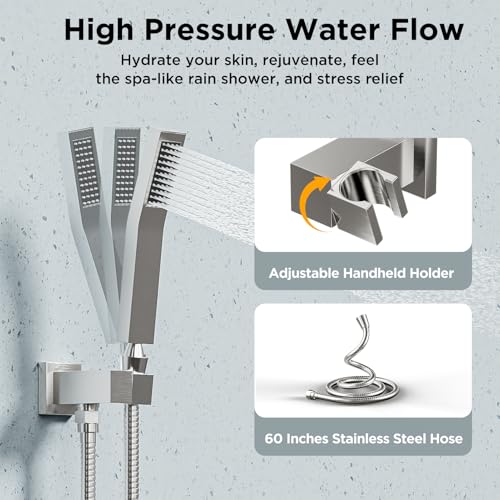 Shower Systems with 4 Body Spray Jets, STARBATH 4 Way 12+6" Rainfall Shower Head with Handheld Combo, Wall Mounted Shower Jets System in Wall Shower Faucet Sets Complete, Brushed Nickel - color: Brushed Nickel, size: 6"+12"-02