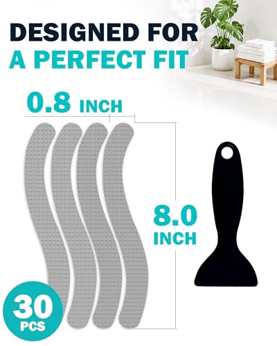 Anti-Slip Shower Stickers, Non-Slip Bathtub Appliques, Tub & Bath Strips | 30-Pack for Fuller Coverage | Gray, Low-Profile Design | Includes Scraper for Easy Application - color: Gray