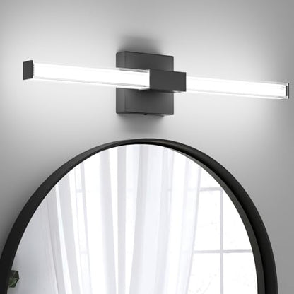 Ralbay 24inch Black Bathroom Vanity Light Bar 22W Modern LED Vanity Lights Matte Black Bathroom Wall Mounted Light Fixtures Over Mirror(5500K White Light) - color: Black, size: 24 inch