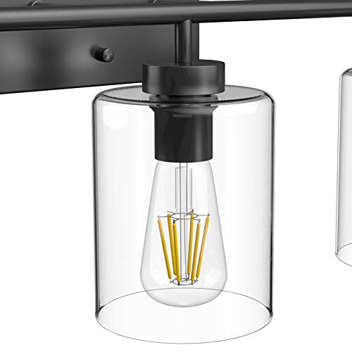 Aipsun 3 Lights Black Vanity Light Fixtures Over Mirror with Clear Glass Shades Industrial Wall Light Fixture for Bathroom(Exclude Bulb) - size: 24.4 inch