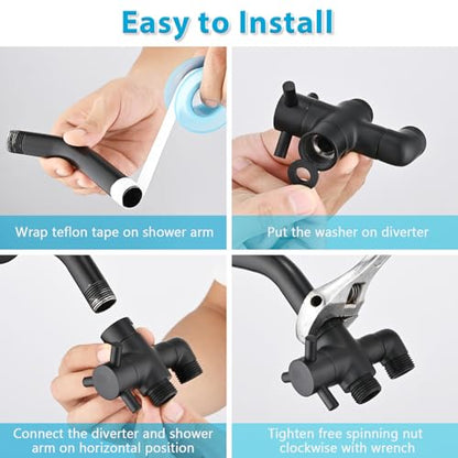 PDPBath Brass 3 Way Shower Arm Diverter Valve for Handheld Shower Head and Fixed Shower Head, G1/2 Universal Connection - Matte Black - color: Matte Black