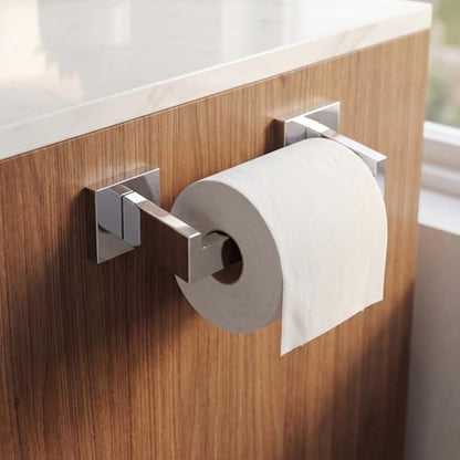 Toilet Paper Holder Wall Mount Polished Chrome Stainless Steel | Toilet Tissue Roll Holder Bathroom Square Toilet Paper Towel Roll Holder Double Post Pivoting Tissue Handle - color: Polished Chrome