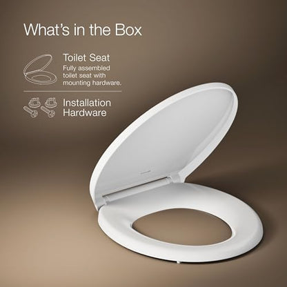 KOHLER K-27332-0 Glissade ReadyLatch Quiet Close Round Toilet Seat, White, Grip-Tight Hardware, Quiet Close Lid Prevents Slamming - color: White, size: Round