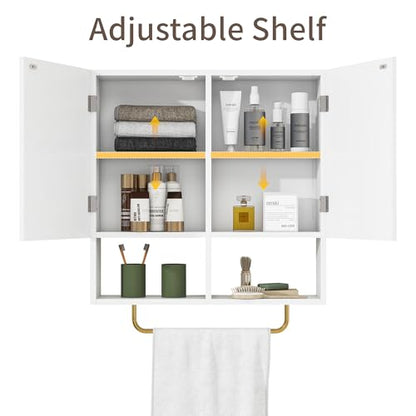 Wall Mounted Bathroom Storage Cabinet Medicine Cabinet | Medicine Cabinet with Adjustable Shelves & Towel Bar for Bathroom, Laundry Room, Bedroom, Enterway - color: White