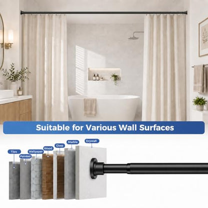 ALLZONE Adjustable Tension Curtain Rod, 42 to 78 Inches, Spring Loaded Curtain Rods No Drilling, Renter Friendly Tension Rod for Windows, Shower, Closet, No Drill, Non-Slip, Black - color: Black, size: 42-78 Inches