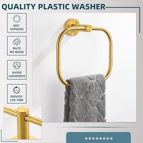 Brushed Gold Towel Ring for Bathroom, Rustproof 304 Stainless Steel | 180° Swivel Hand Towel Holder, Modern 7.09" Square Hanging Loop, Easy Towel Hang & Grab, Space-saving Drilling Wall Mounted - color: Brushed Gold