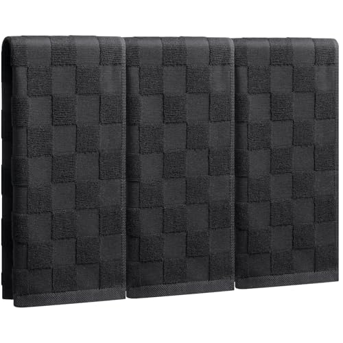 3pcs Black Hand Towels for Bath,100% Cotton Decorative Checkered Towel for Home Bathroom Kitchen Gym Spa Farmhouse Decor Gift,13.8 x 29.5 Inch - color: Black Checkered, size: 3pcs