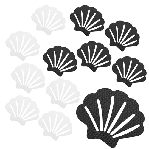 12 Pcs White and Black Bathtub Stickers Non Slip | Shell Shaped, Safety Shower Treads, Adhesive, For Bathroom Bathtub & Shower Floor - color: White and Black