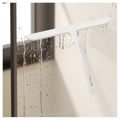 Shower Squeegee for Shower Glass, Bathroom Glass Cleaning Tool with Hook Mount, Squeegee for Glass Doors, Window Cleaning, Tile Shower Walls (White) - color: White