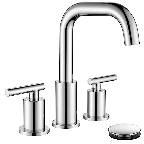 ChiLDano Bathroom Faucet 3 Hole, 2 Handle Chrome Bathroom Sink Faucet | Chrome 3 Hole Sink Faucet with Sink Drain and Water Faucet Supply Hose, Polished Silver Bathroom Water Faucets CH3166CP - color: Chrome