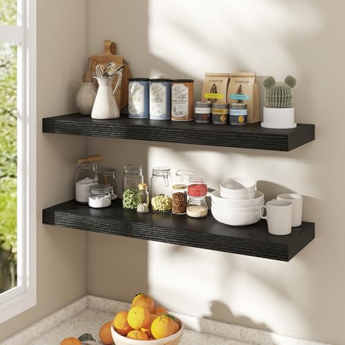 Dreamland Black Floating Shelves 36 Inch Long,8 Inch Deep Floating Shelves,36" W x 8" D Wall Shelves for Bedroom,Living Room,Kitchen,Bathroom,Set of 2 - color: Black, size: 36 Inch