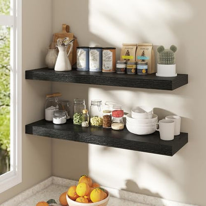 Dreamland Black Floating Shelves 36 Inch Long,8 Inch Deep Floating Shelves,36" W x 8" D Wall Shelves for Bedroom,Living Room,Kitchen,Bathroom,Set of 2 - color: Black, size: 36 Inch