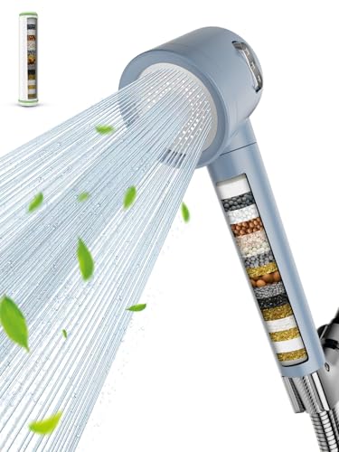 Filtered Shower Head with Handheld, Showerhead with 3 Spray | High Pressure Shower Heads with Filters Hand held for Hard Water, Remove Chlorine - color: Light blue