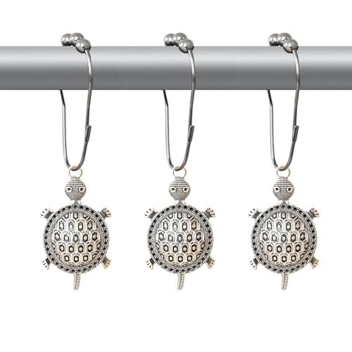 Sea Turtles Shower Curtain Hooks Decorative Rings for Bathroom Ocean Beach Bath Decor Rust Proof Stainless Steel Shower Curtain Hanger,Pack of 12 (Silver) - size: Sea turtle
