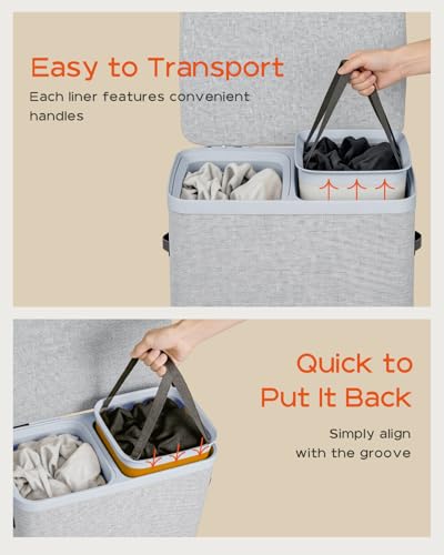 CASAMAYA Laundry Basket with Lid, Laundry Hamper 2 Section, 170L collapsible Laundry Organizer, Easy Assembly, with Handles and Removable Liners, 22 x 15.7 x 29.5 Inches, Gray JSP903G - color: Gray, size: 170L(2-Section)
