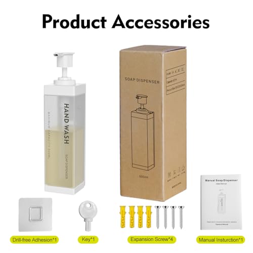 Wall Mounted Lockable Shampoo and Conditioner Dispenser | 17oz Large Pump Head No Drill Refillable ABS Plastic Bottle For Bathroom Shower Commercial Use White 1 Pack - color: White, size: 1