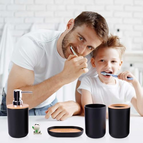 Black Bathroom Accessories Sets Complete Toothbrush Holder Black Soap Dispenser Toothbrush Cup Soap Dish Rustic Farmhouse Bathroom Accessories Decor Essentials Bathroom Kit（Black）, ystz-001 - size: black