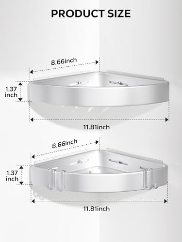 Nieifi Adhesive Shower Caddy Corner, 2 Pack, Silver | No Drilling, Shower Organizer for Inside Shower, Anodized Aluminum, Bathroom Accessory Decor Set