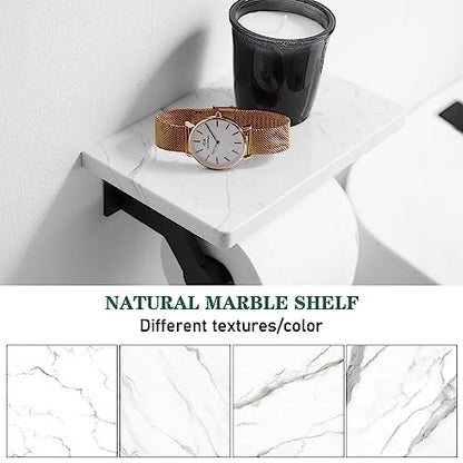 Hoimpro Toilet Paper Holder Wall Mounted, Marble Tissue Roll Rack | Matte Black | White Natural Marble Shelf Hand Paper Roll Holder, for Bathroom Kitchen Washroom Bedroom Aluminum - color: Black