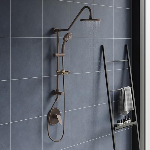 PULSE ShowerSpas Kauai III Oil-Rubbed Bronze Rain Shower Head with Handheld Spray - 1.8 GPM, 8" Showerhead, 5-Function HandShower, Adjustable Slide Bar - Shower Heads with Handheld Spray Combo - color: Oil Rubbed Bronze, size: 1.8 Gallon Per Minute