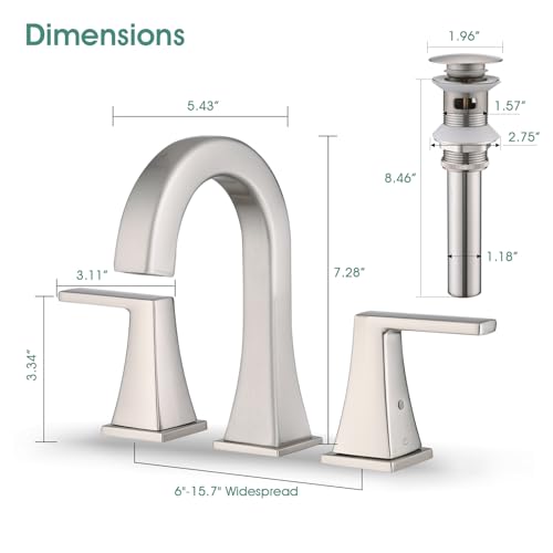 Bathroom Faucets for Sink, 2 Handle Widespread Bathroom Sink Faucet, 3 Hole Modern Stainless Steel Faucet with Pop-up Drain and Water Supply Lines, Brushed Nickel - color: Brushed Nickel
