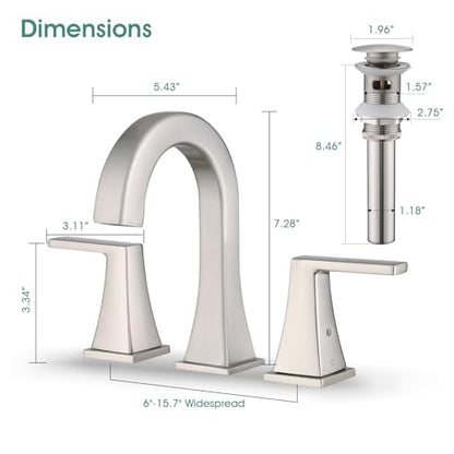 Bathroom Faucets for Sink, 2 Handle Widespread Bathroom Sink Faucet, 3 Hole Modern Stainless Steel Faucet with Pop-up Drain and Water Supply Lines, Brushed Nickel - color: Brushed Nickel
