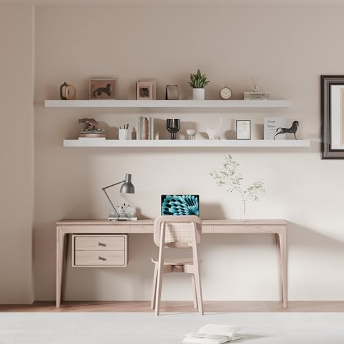 72 inch Long Floating Shelves for Wall,Solid Wood Long Shelves Set of 2,White Wooden Wall Mounted Shelf,Bookshelf Bathroom Shelves (White, 72 Inch) - color: White, size: 72 Inch set of 2