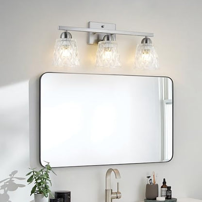 Mecgirn Stainless Steel Bathroom Vanity Light Over Mirror, 3 Light Brushed Nickel Bathroom Light Fixtures with Textured Glass Shades, Modern Vanity Lighting Wall Mount - color: Brushed Nickel, size: 3 Light