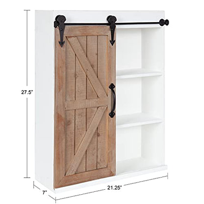 Kate and Laurel Cates Rustic Wall Cabinet; 22 x 28; White and Rustic Brown; Farmhouse Wall-Mounted Storage Cabinet - color: White/Rustic Brown