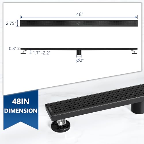 Neodrain 48" Linear Shower Drain, Matte Black 304 SS Bathroom Linear Drain | Black Shower Drain with Quadrato Grate& Adjustable Feet, Long Rectangle Shower Floor Drain in Bathroom, Balcony etc,cUPC - color: Matte Black, size: 48 In