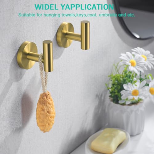 Towel Hooks for Bathrooms,Champagne Bronze Wall Mount Hooks SUS 304 Stainless Steel Coat Hook Robe Hook Towel Hook 2 Count for Kitchen,Bedroom (Drilling),96006-8CB2 - color: 2-Champagne Bronze