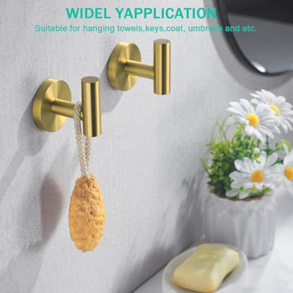 Towel Hooks for Bathrooms,Champagne Bronze Wall Mount Hooks SUS 304 Stainless Steel Coat Hook Robe Hook Towel Hook 2 Count for Kitchen,Bedroom (Drilling),96006-8CB2 - color: 2-Champagne Bronze