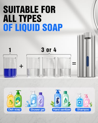 Fantictas Touchless Foaming Soap Dispenser, 11.5 oz Stainless Steel Pump | USB-C Rechargeable Automatic Sensor with 3 Adjustable Foam Levels, for Bathroom Counters, Kitchen Sinks, Homes and Offices - color: Stainless Steel, style: Foam