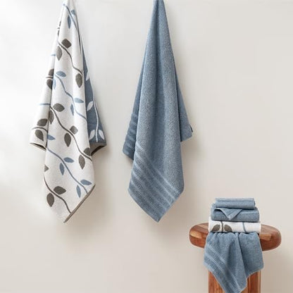 Modern Threads 6 Piece Bath Towel Set – Bathroom Set with 2 Bath Towels, 2 Hand Towels, and 2 Wash Cloths – 100% Cotton, Super Absorbent & Extra Soft – Reversible Natural Vine (Blue) - color: Blue