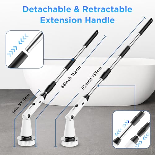 Electric Spin Scrubber, Bathroom Cleaner, Power Shower Cleaning Brush with Extendable Handle & 4 Brush Heads, Shower Scrubber for Bathtub Tile Grout Kitchen Window and Floor
