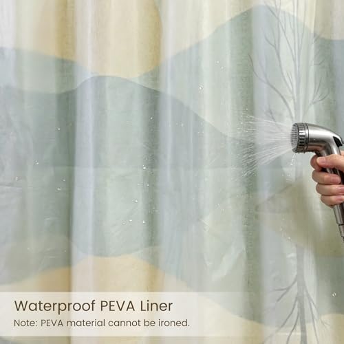 Lake Scenery Linen Boho Shower Curtain Set with Liner,72" Wx72 L | Double Layer Shower Curtain Waterproof Fabric with Zippered Removable PEVA Liner,Boho Shower Curtain for Bathroom,Free Hooks - color: Sunset Landscape