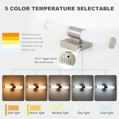 Brushed Nickel Vanity Light for Bathroom Lights Fixtures Over Mirror 5CCT Dimmable Vanity Light Bar 15.74-Inch 12W Bathroom Lighting Fixtures for Mirror - size: 15.74 in-12W-5CCT