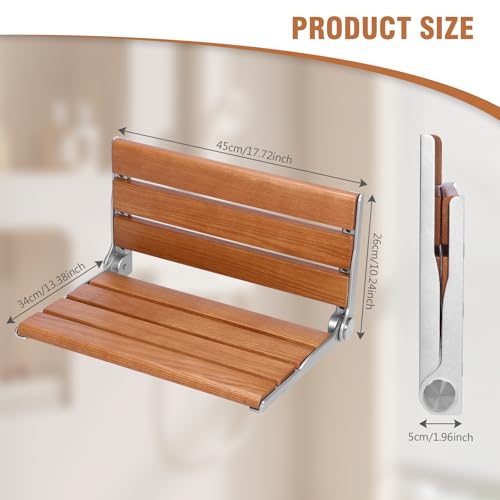 Generic 17.7inch Wall-Mounted Folding Shower Seat with Back Wall Mount Foldable Chair Anti-Slip for Elderly Disabled Pregnant