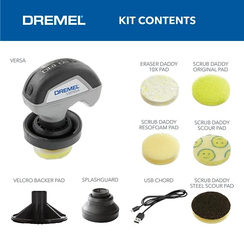 Dremel Versa Power Scrubber Kit with 5 Scrub Daddy Cleaning Sponge Pads - Waterproof Cordless Electric Spin Scrubber, High Speed, Multi-Surface Cleaning for Kitchen, Household, and Bathroom, PC10-07 | 5 Scrub Daddy Cleaning Sponge Pads, Waterproof Cordles