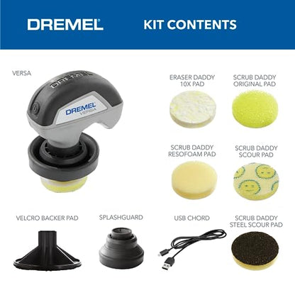 Dremel Versa Power Scrubber Kit with 5 Scrub Daddy Cleaning Sponge Pads - Waterproof Cordless Electric Spin Scrubber, High Speed, Multi-Surface Cleaning for Kitchen, Household, and Bathroom, PC10-07 | 5 Scrub Daddy Cleaning Sponge Pads, Waterproof Cordles